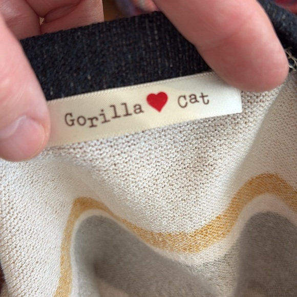 Gorilla Cat Women's Medium‎ Tunic Top or Short Dress Tan Burgundy Stripe Retro - Picture 8 of 9